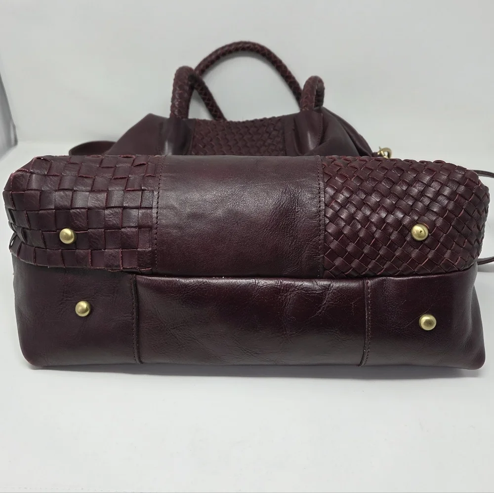 Patricia Nash Paloma Burgundy Patchwork Woven Leather Satchel Detachable Strap